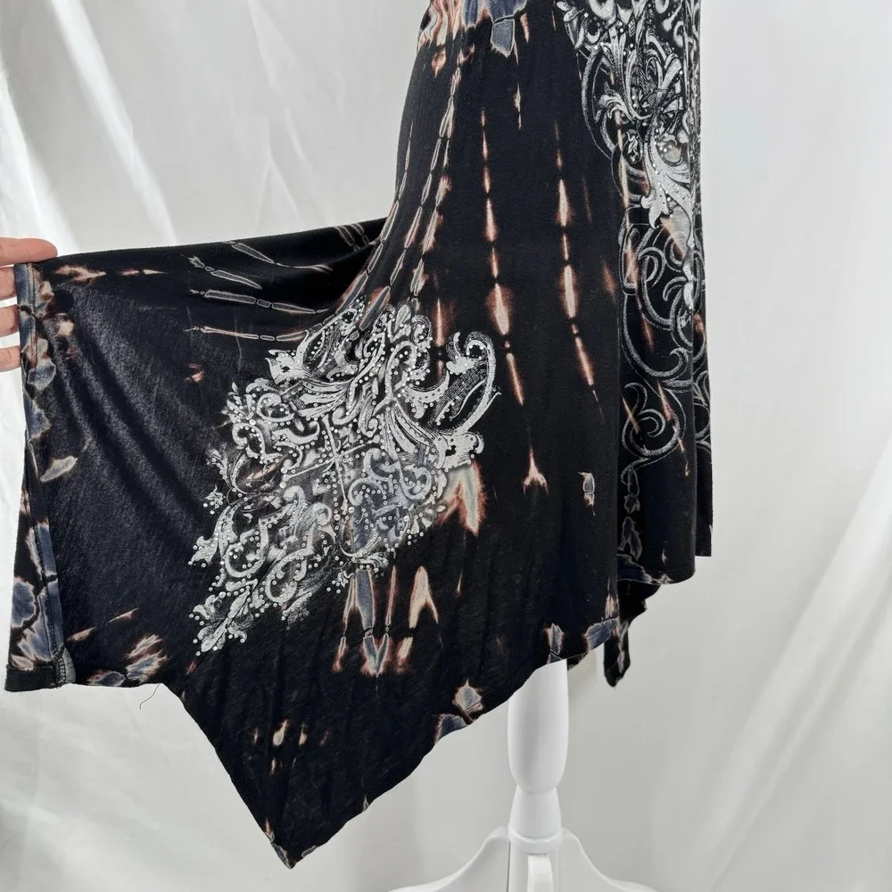 Vocal Y2K Goth Mini Dress L Tie Dye Crochet Indie Edgy Rhinestone Asymmetric USA - Picture 4 of 10
